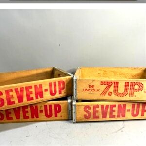 RARE set of four vtg 7 up soda pop wooden crates